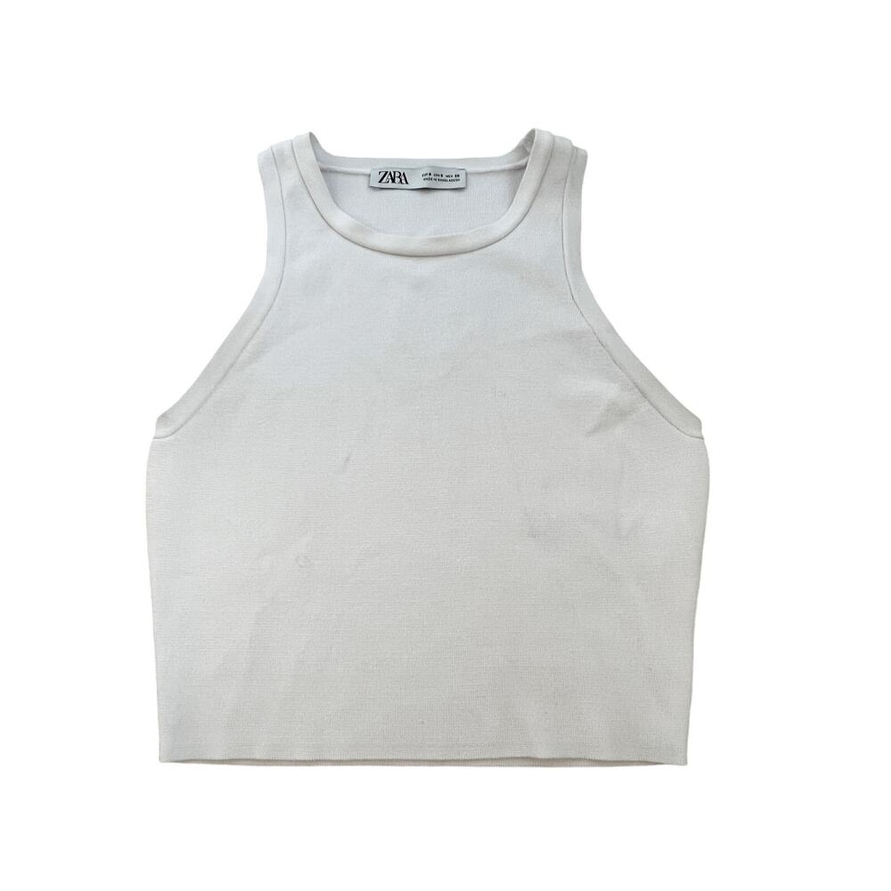 Zara Women's Cropped Rib‎ Halter Tank Top – White – Size Small